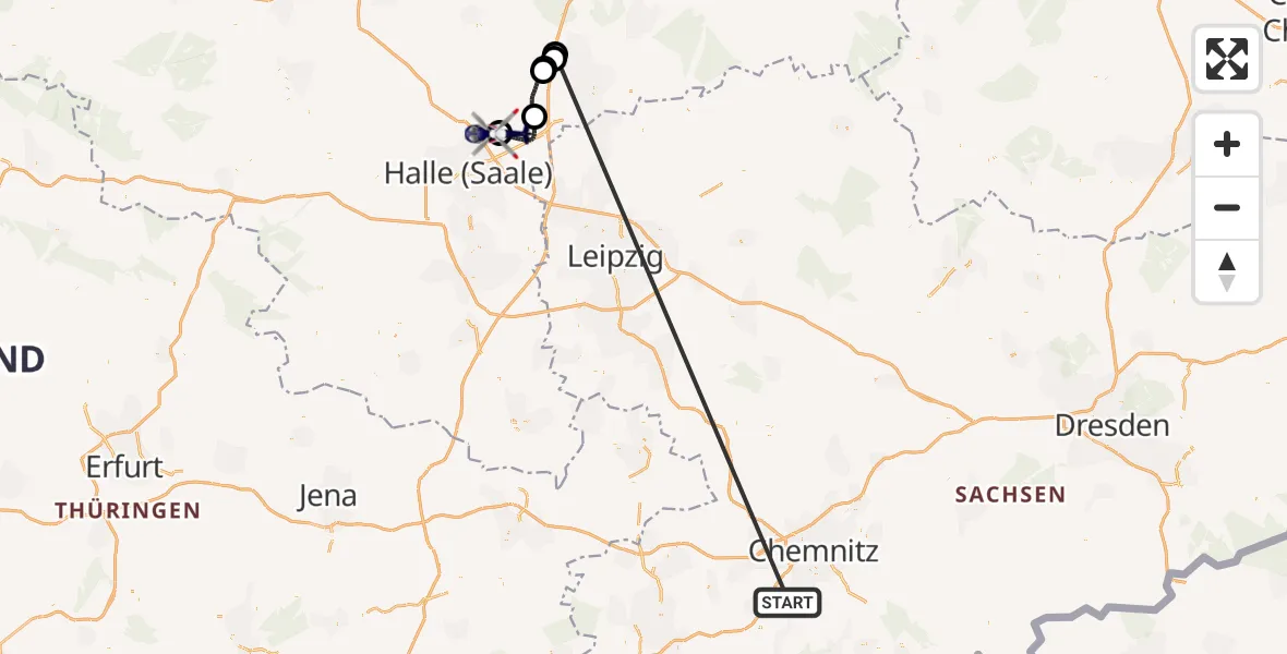 Flugroute Polizeihubschrauber Jahnsdorf/Erzgeb. - Halle-Oppin Flugplatz, 13 Oktober 2026, 17:43
