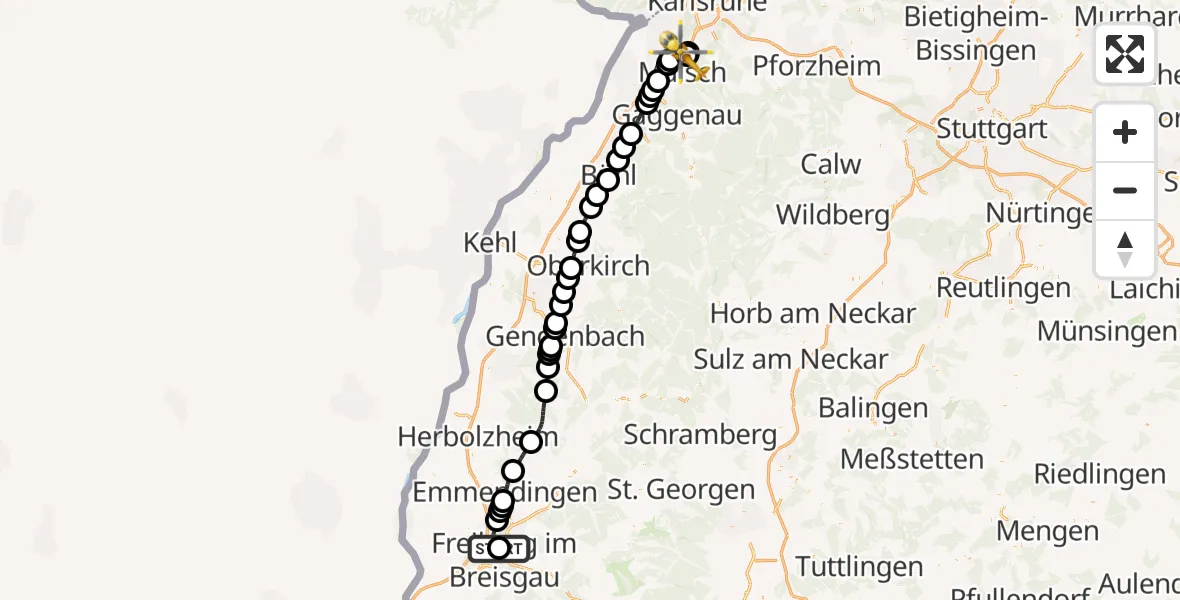 Flugroute Ambulanzhubschrauber Freiburg im Breisgau Flugplatz - Malsch, 13 Oktober 2026, 17:44