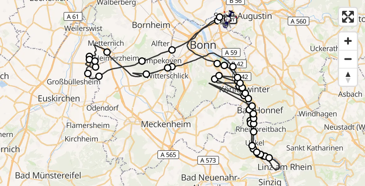 Flugroute Polizeihubschrauber Sankt Augustin - Bonn-Hangelar Flugplatz, 13 Oktober 2026, 17:45
