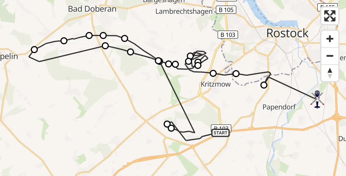Flugroute Polizeihubschrauber Ziesendorf - Dummerstorf, 13 Oktober 2026, 18:01