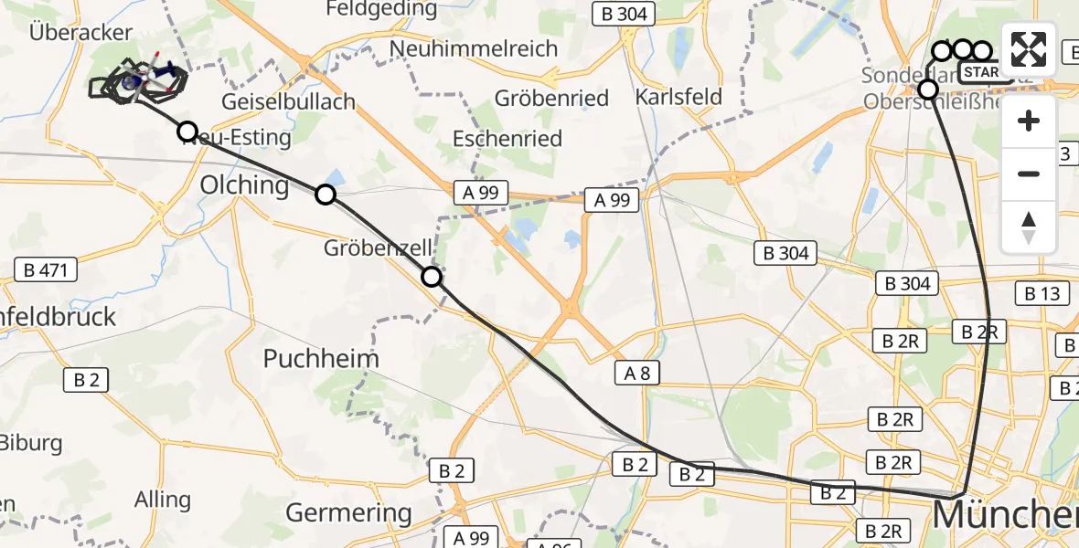 Flugroute Polizeihubschrauber Oberschleißheim - Maisach, 13 Oktober 2026, 18:02