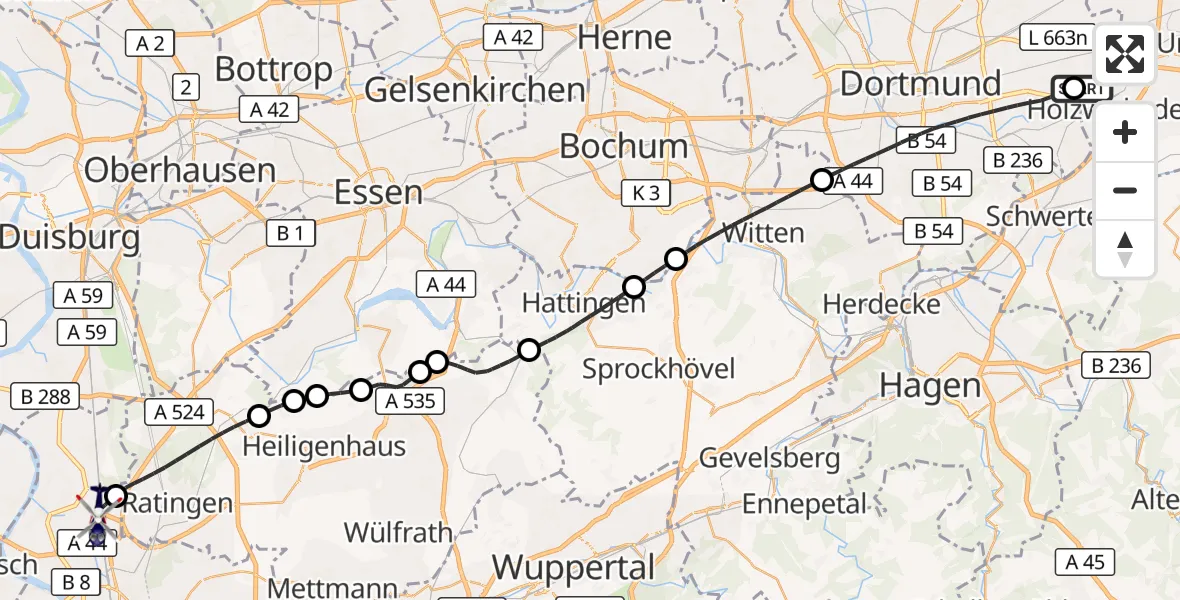 Flugroute Polizeihubschrauber Dortmund Flughafen - Düsseldorf Flughafen, 13 Oktober 2026, 18:03