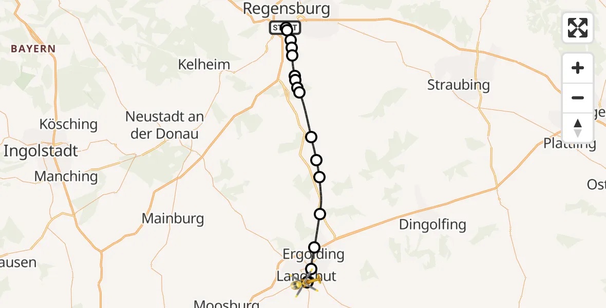 Flugroute Rettungshubschrauber DRF Air Rescue Station Regensburg / Regensburg University Hospital - Lakumed Hospital Landshut-Achdorf, 13 Oktober 2026, 18:14