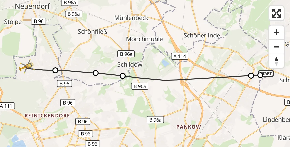 Flugroute Rettungshubschrauber Helios Clinic Berlin-Buch - Berlin, 13 Oktober 2026, 18:21