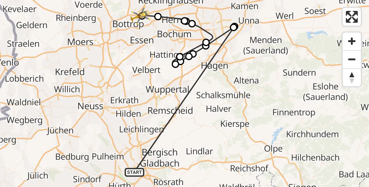 Flugroute Rettungshubschrauber Köln - Gladbeck, 13 Oktober 2026, 18:31