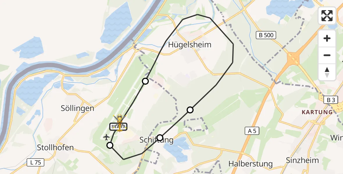 Flugroute Ambulanzhubschrauber Karlsruhe Baden-Baden Flughafen - Karlsruhe Baden-Baden Flughafen, 13 Oktober 2026, 18:36