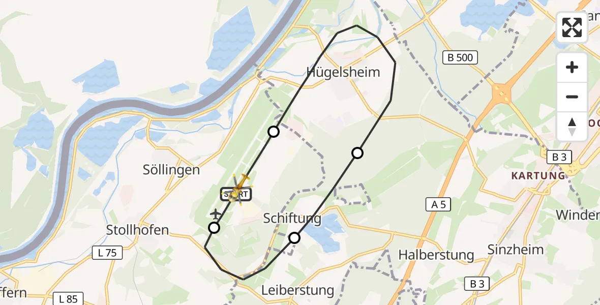 Flugroute Ambulanzhubschrauber Karlsruhe Baden-Baden Flughafen - Karlsruhe Baden-Baden Flughafen, 13 Oktober 2026, 18:43