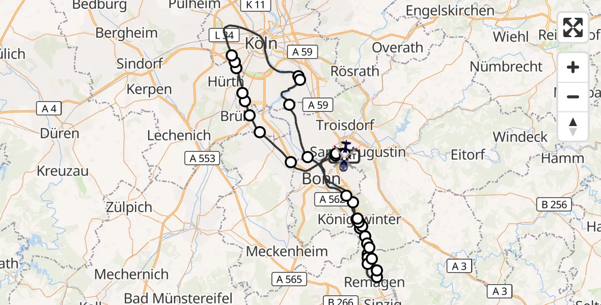 Flugroute Polizeihubschrauber Bonn-Hangelar Flugplatz - Bonn-Hangelar Flugplatz, 13 Oktober 2026, 18:46
