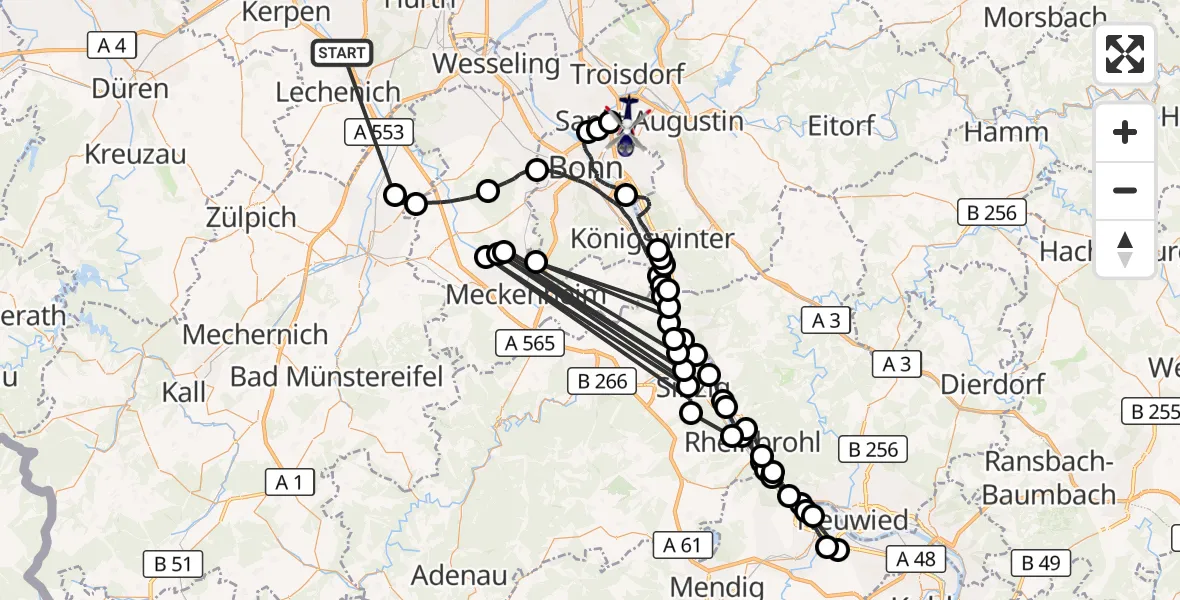 Flugroute Polizeihubschrauber Erftstadt - Bonn-Hangelar Flugplatz, 13 Oktober 2026, 18:58