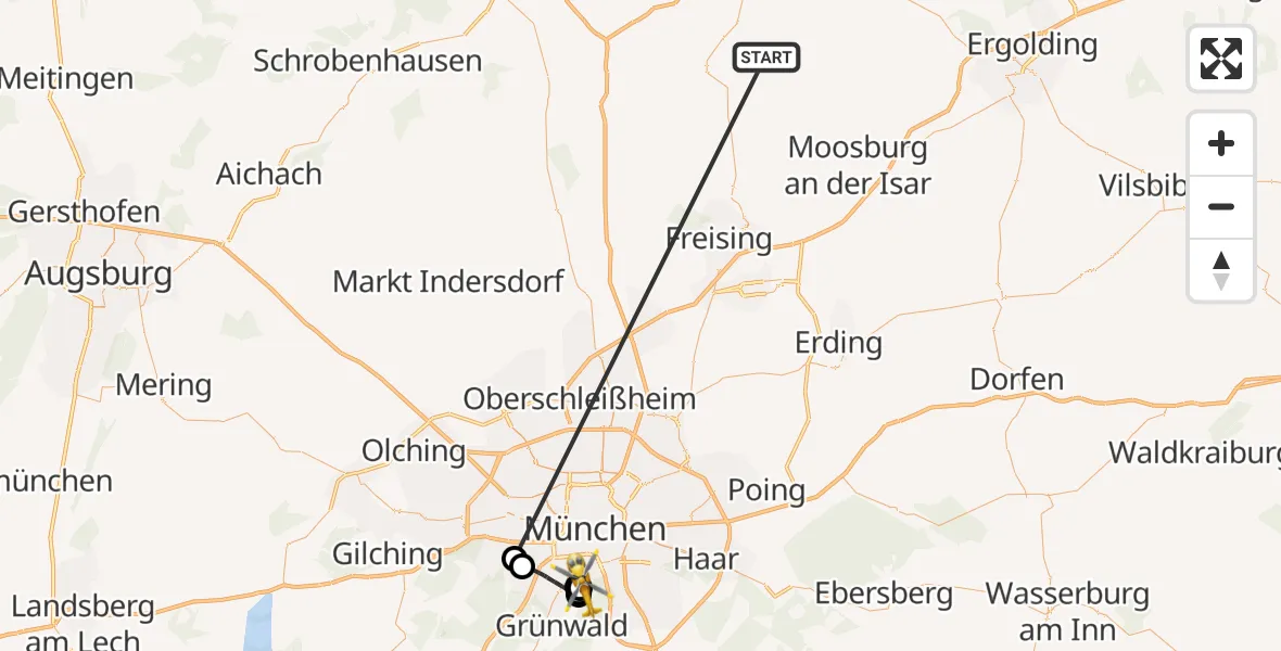 Flugroute Rettungshubschrauber Rudelzhausen - ADAC Air Rescue Center Hubschrauberlandeplatz (Christoph 1), 13 Oktober 2026, 19:06