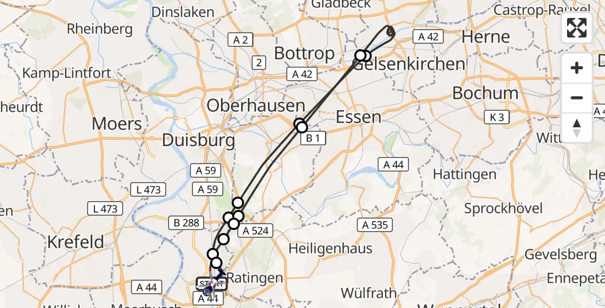 Flugroute Polizeihubschrauber Düsseldorf Flughafen - Düsseldorf Flughafen, 13 Oktober 2026, 19:15
