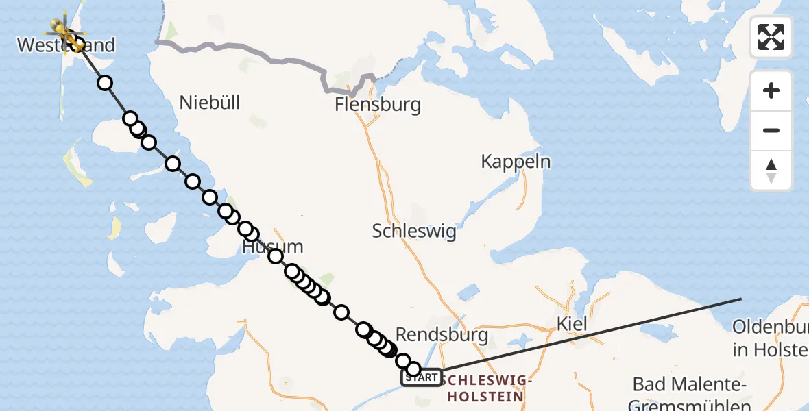 Flugroute Ambulanzhubschrauber Hörsten - Sylt, 13 Oktober 2026, 19:17