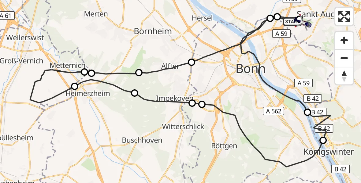 Flugroute Polizeihubschrauber Sankt Augustin - Bonn-Hangelar Flugplatz, 13 Oktober 2026, 19:18