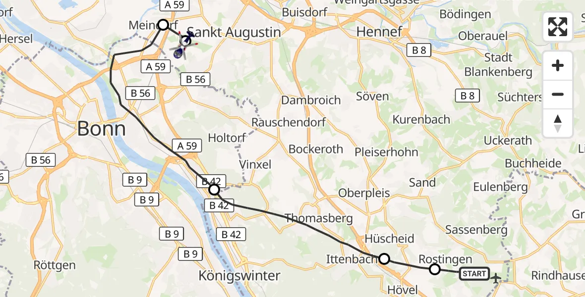 Flugroute Polizeihubschrauber Königswinter - Bonn-Hangelar Flugplatz, 13 Oktober 2026, 19:50