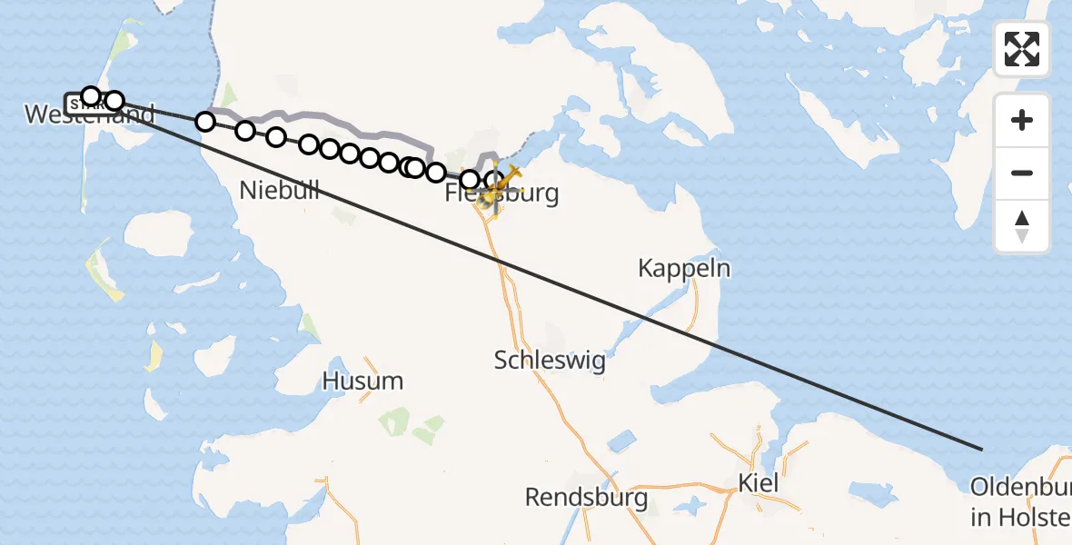 Flugroute Ambulanzhubschrauber Sylt - Flensburg, 13 Oktober 2026, 20:27