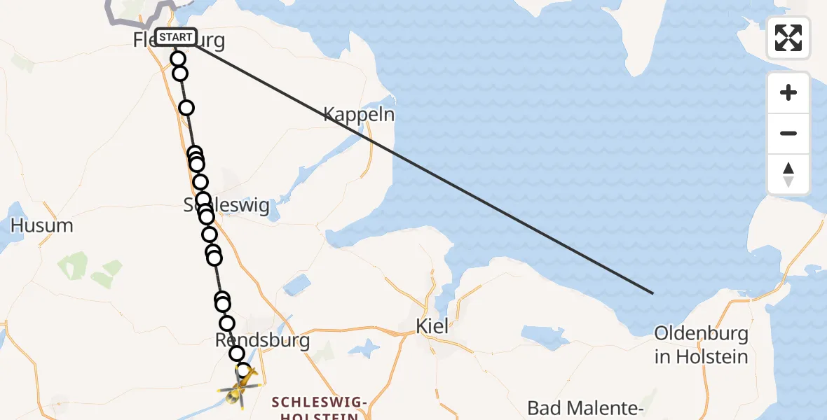 Flugroute Ambulanzhubschrauber Flensburg - Hörsten, 13 Oktober 2026, 21:06