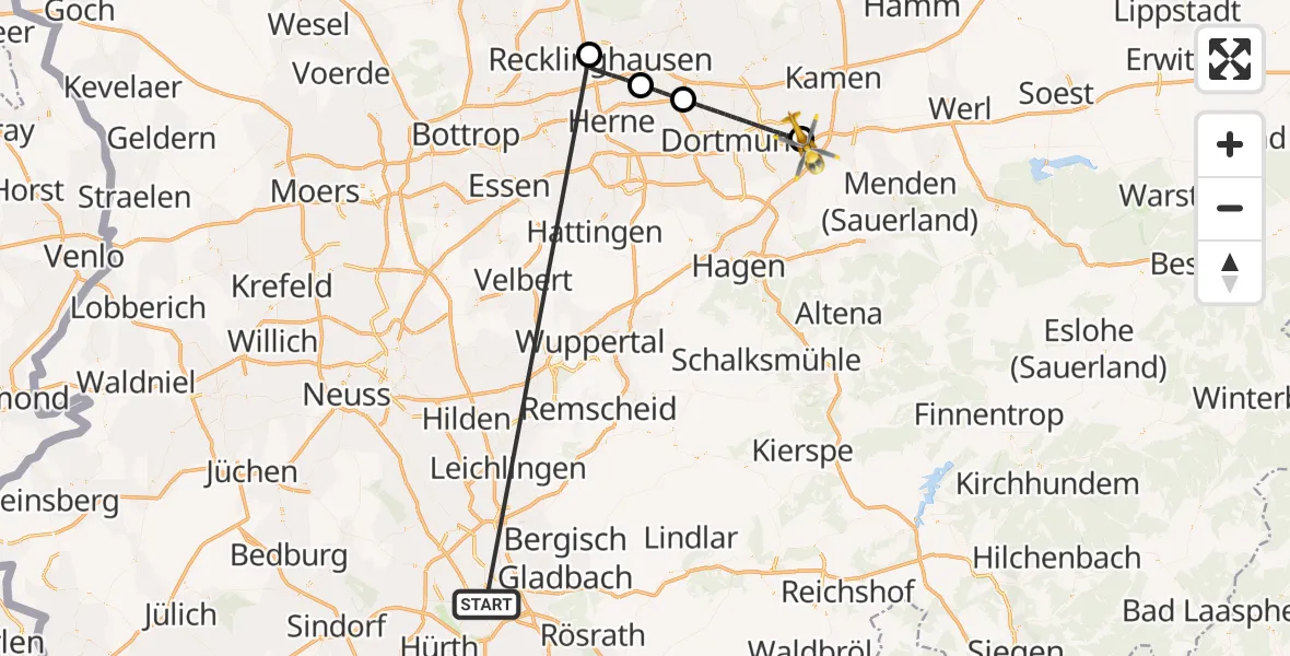 Flugroute Rettungshubschrauber Köln - Dortmund Flughafen, 13 Oktober 2026, 21:08
