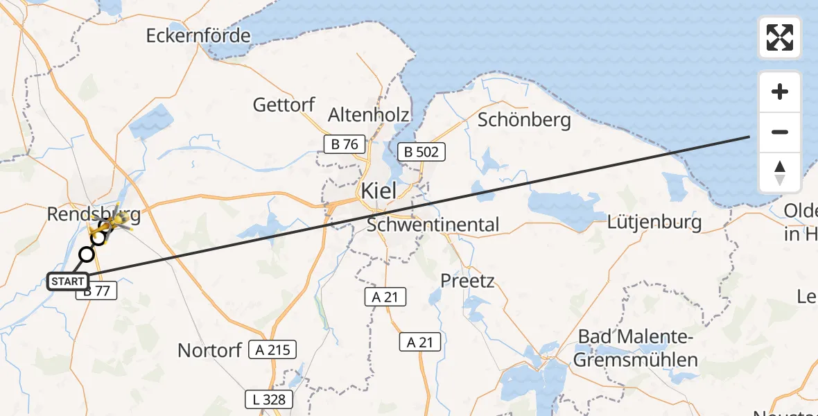 Flugroute Ambulanzhubschrauber Schülp b.Rendsburg - Osterrönfeld, 14 Oktober 2026, 05:48