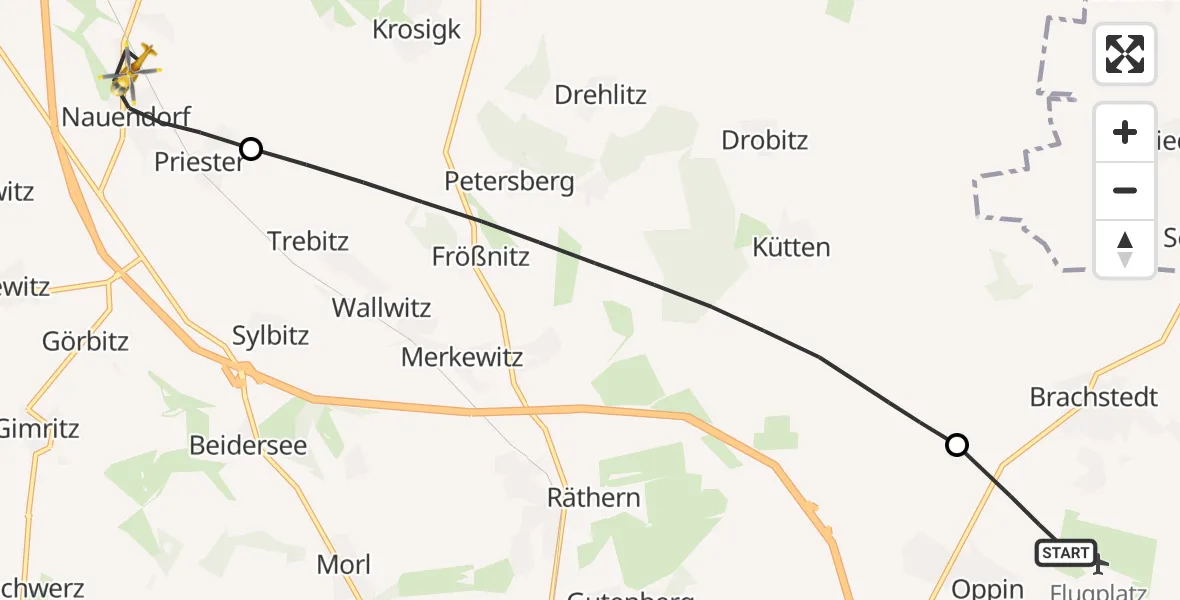 Flugroute Rettungshubschrauber Landsberg - Wettin-Löbejün, 14 Oktober 2026, 06:09