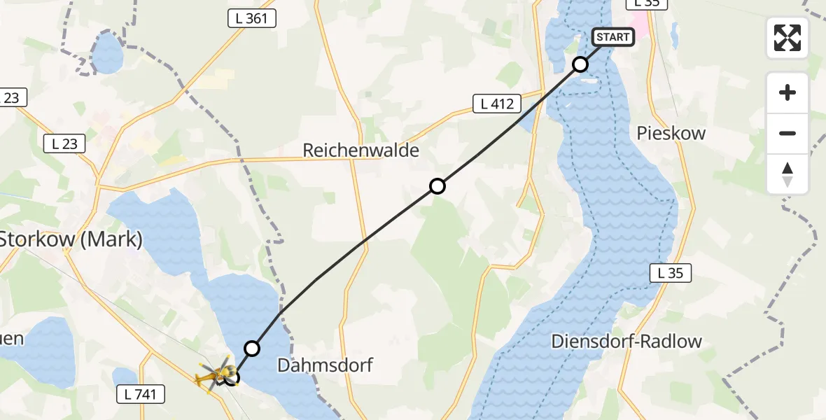 Flugroute Rettungshubschrauber Bad Saarow Hospital - Storkow (Mark), 14 Oktober 2026, 06:27