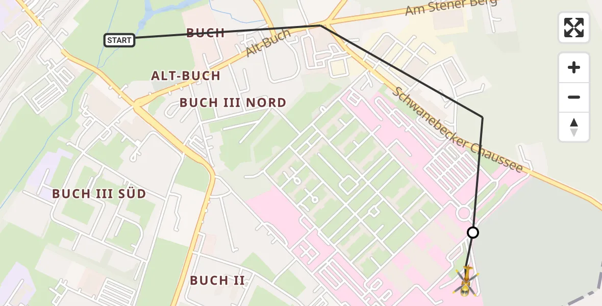 Flugroute Rettungshubschrauber Berlin - Helios Clinic Berlin-Buch, 14 Oktober 2026, 06:30