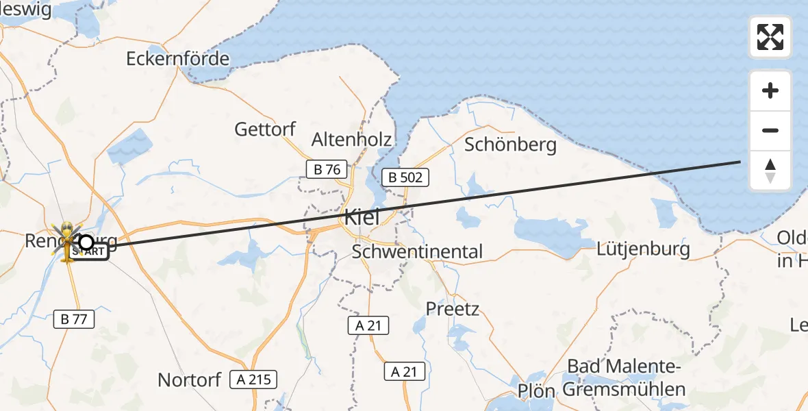 Flugroute Ambulanzhubschrauber Osterrönfeld - Rendsburg, 14 Oktober 2026, 06:38