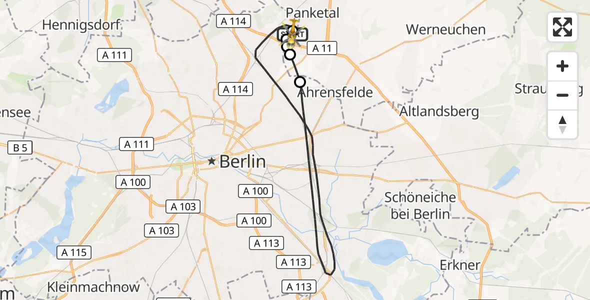 Flugroute Rettungshubschrauber Helios Clinic Berlin-Buch - Helios Clinic Berlin-Buch, 14 Oktober 2026, 06:42