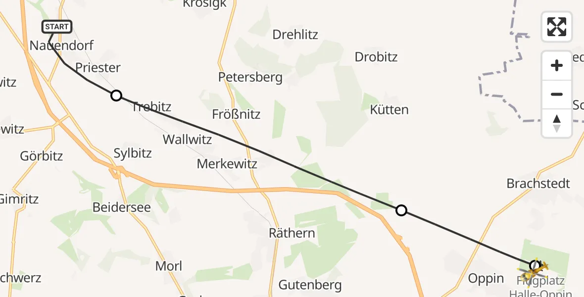 Flugroute Rettungshubschrauber Wettin-Löbejün - Halle-Oppin Flugplatz, 14 Oktober 2026, 06:54