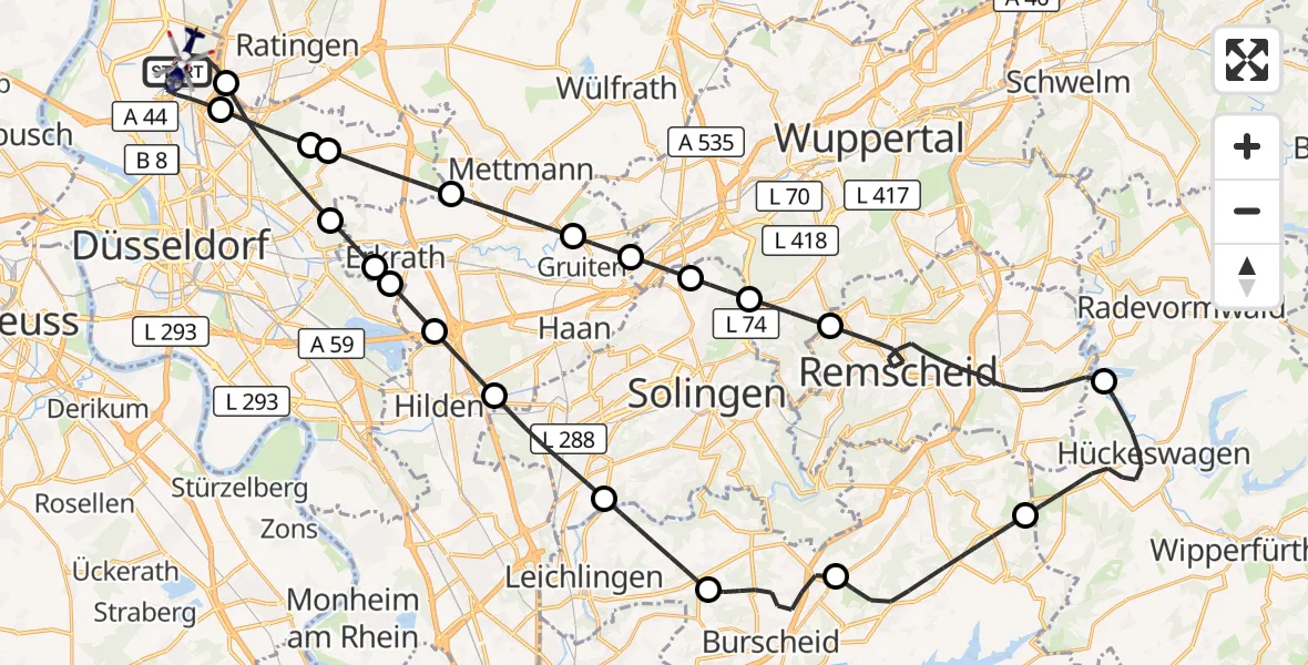 Flugroute Polizeihubschrauber Düsseldorf Flughafen - Düsseldorf Flughafen, 14 Oktober 2026, 06:55