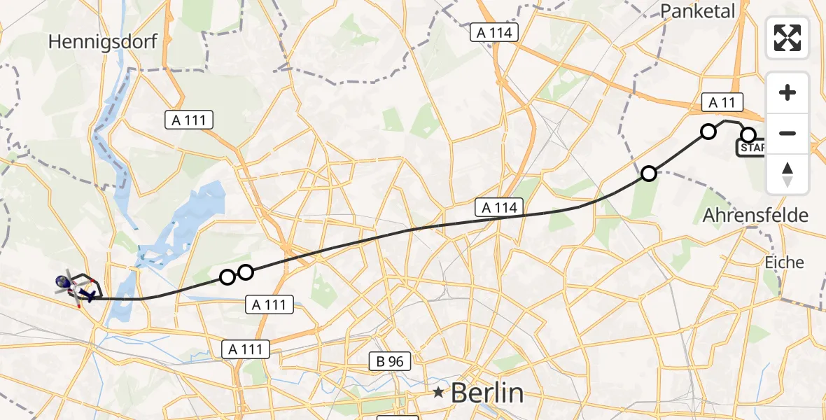 Flugroute Polizeihubschrauber Ahrensfelde Hubschrauberlandeplatz - Berlin, 14 Oktober 2026, 06:55