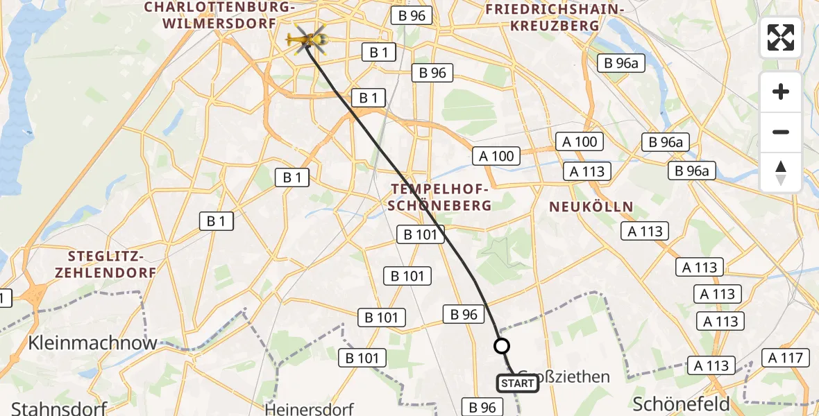 Flugroute Rettungshubschrauber Schönefeld - Berlin, 14 Oktober 2026, 06:58