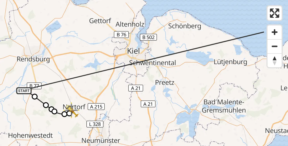 Flugroute Ambulanzhubschrauber Jevenstedt - Nortorf, 14 Oktober 2026, 07:15