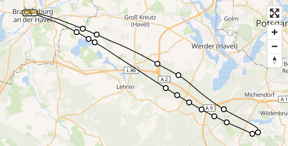 Flugroute Rettungshubschrauber Brandenburg an der Havel - Brandenburg an der Havel, 14 Oktober 2026, 07:17