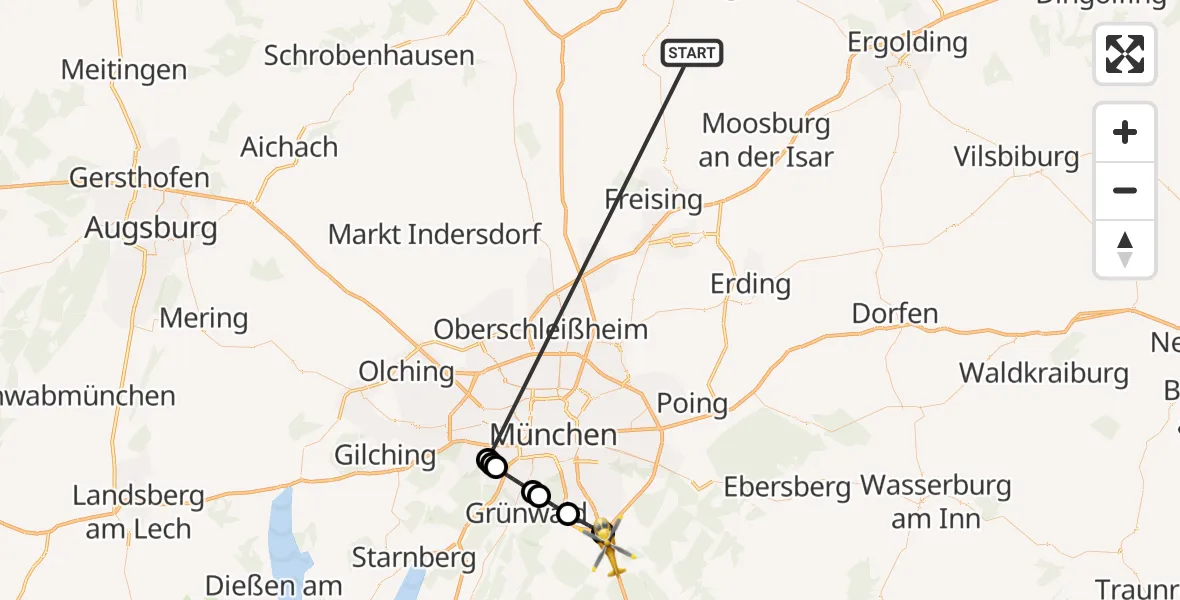 Flugroute Rettungshubschrauber Rudelzhausen - Brunnthal, 14 Oktober 2026, 07:30