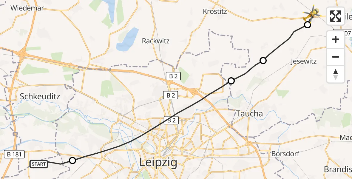 Flugroute Rettungshubschrauber Markranstädt - Eilenburg, 14 Oktober 2026, 07:30