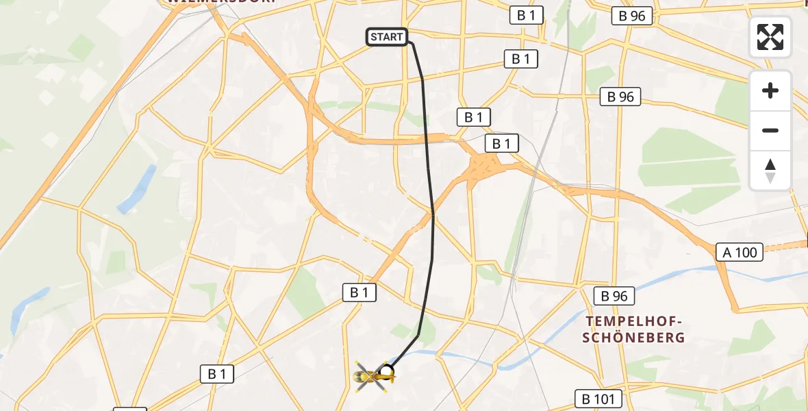 Flugroute Rettungshubschrauber Berlin - Charité Clinic Benjamin Franklin Campus, 14 Oktober 2026, 07:38