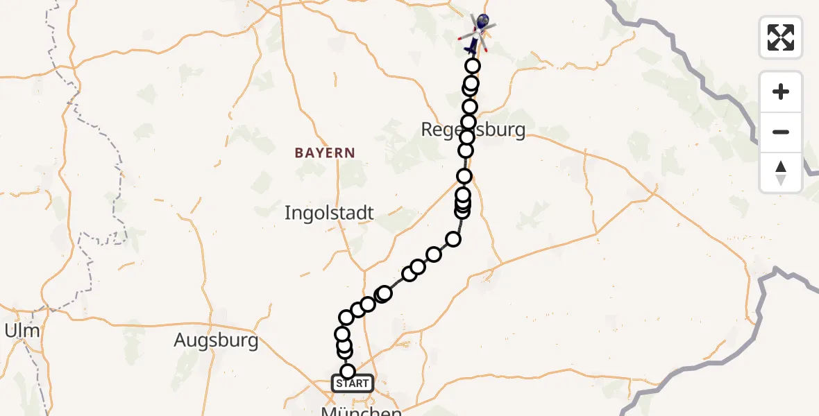 Flugroute Polizeihubschrauber Oberschleißheim - Schwandorf, 14 Oktober 2026, 07:40