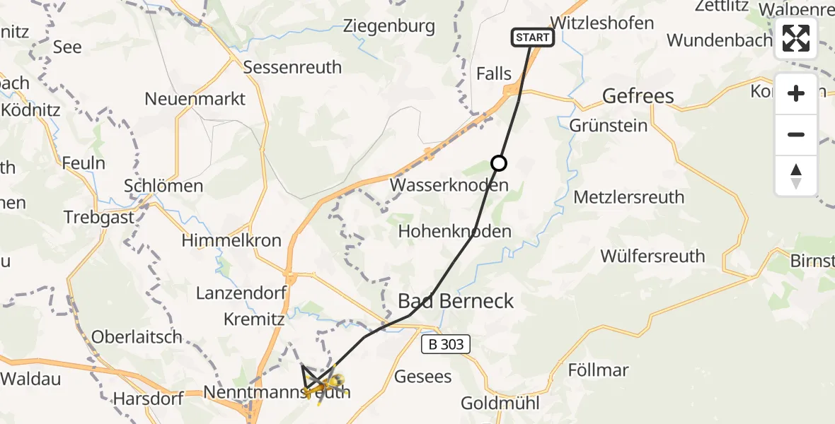 Flugroute Rettungshubschrauber Gefrees - Bad Berneck i.Fichtelgebirge, 14 Oktober 2026, 07:44