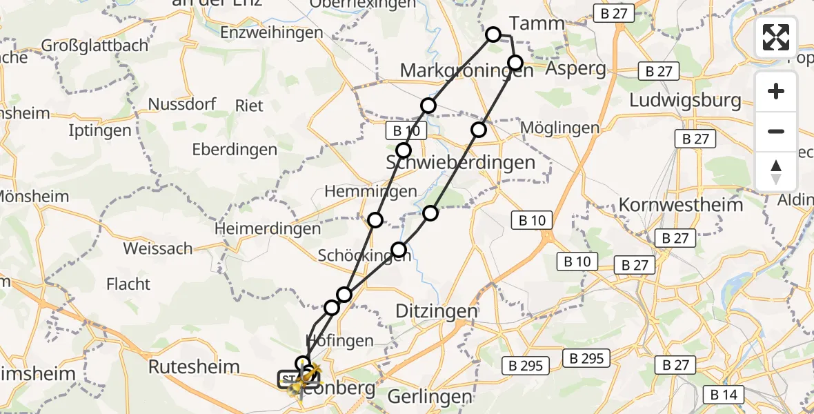 Flugroute Rettungshubschrauber Leonberg Hospital - Leonberg Hospital, 14 Oktober 2026, 07:51