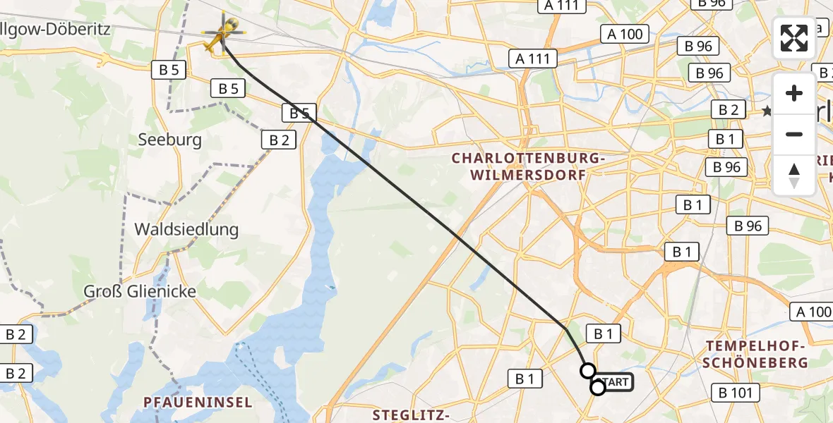 Flugroute Rettungshubschrauber Charité Clinic Benjamin Franklin Campus - Berlin, 14 Oktober 2026, 07:58