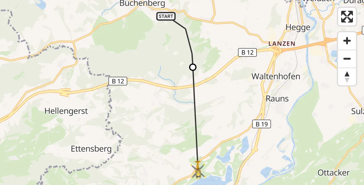 Flugroute Rettungshubschrauber Buchenberg - Waltenhofen, 14 Oktober 2026, 07:58