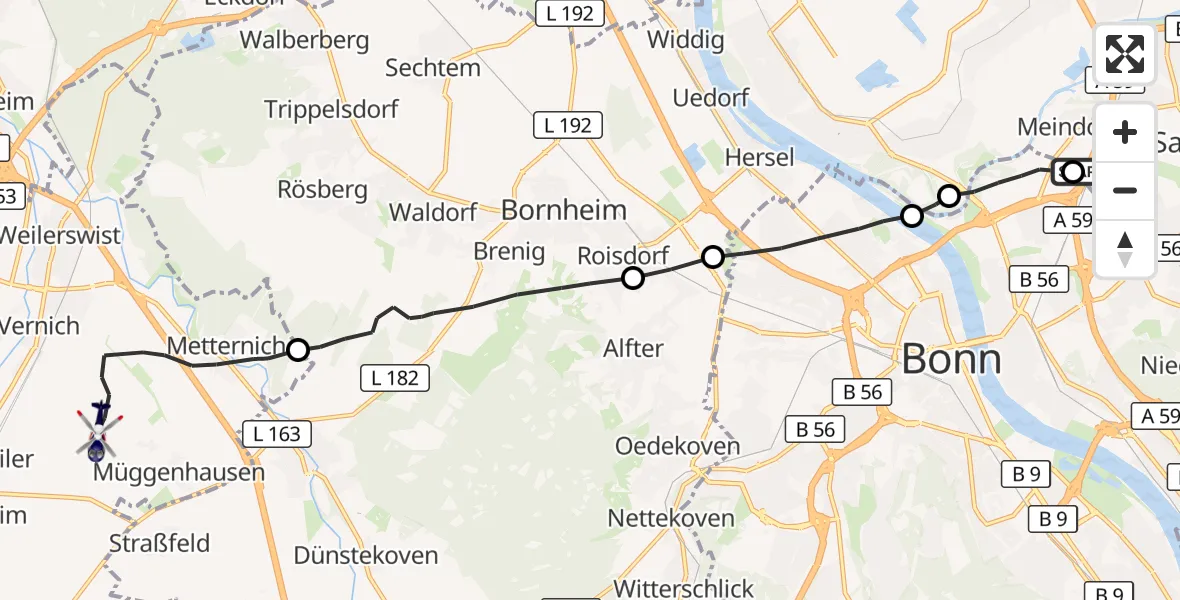 Flugroute Polizeihubschrauber Sankt Augustin - Weilerswist UL, 14 Oktober 2026, 08:00