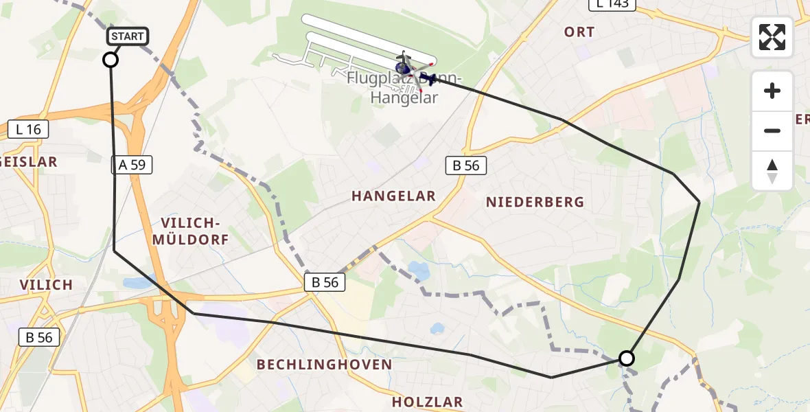 Flugroute Polizeihubschrauber Sankt Augustin - Bonn-Hangelar Flugplatz, 14 Oktober 2026, 08:05