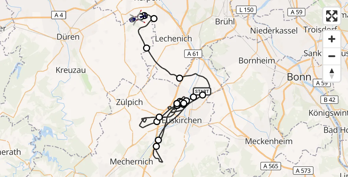 Flugroute Polizeihubschrauber Weilerswist - Militärflugplatz Nörvenich, 14 Oktober 2026, 08:12
