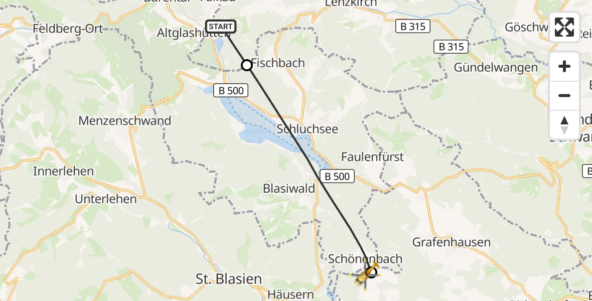 Flugroute Ambulanzhubschrauber Lenzkirch - Grafenhausen, 14 Oktober 2026, 08:22