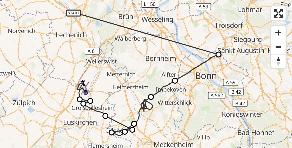 Flugroute Polizeihubschrauber Erftstadt - Weilerswist, 14 Oktober 2026, 08:32