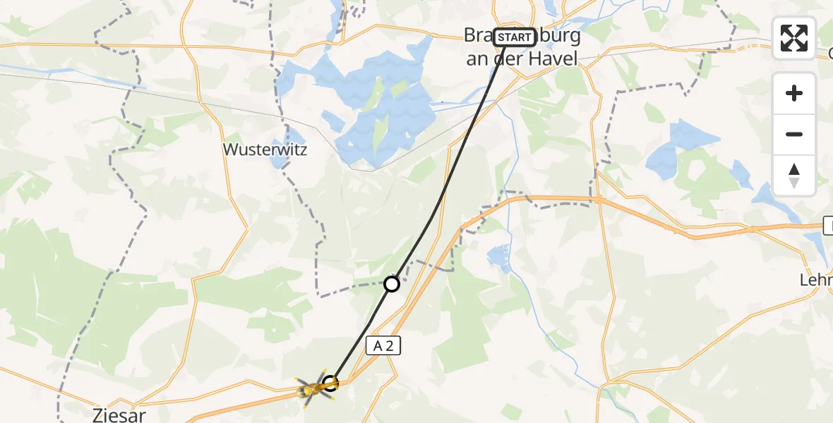 Flugroute Rettungshubschrauber Brandenburg an der Havel - Wenzlow, 14 Oktober 2026, 08:49
