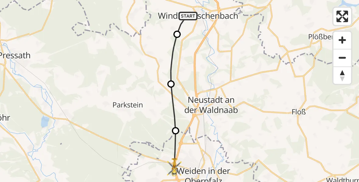 Flugroute Ambulanzhubschrauber Windischeschenbach - Weiden i.d.OPf., 14 Oktober 2026, 09:06