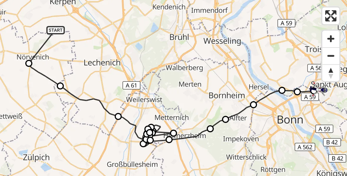 Flugroute Polizeihubschrauber Kerpen - Sankt Augustin, 14 Oktober 2026, 09:12