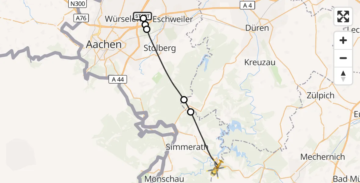 Flugroute Rettungshubschrauber Aachen-Merzbrück Flughafen - Simmerath, 14 Oktober 2026, 09:24